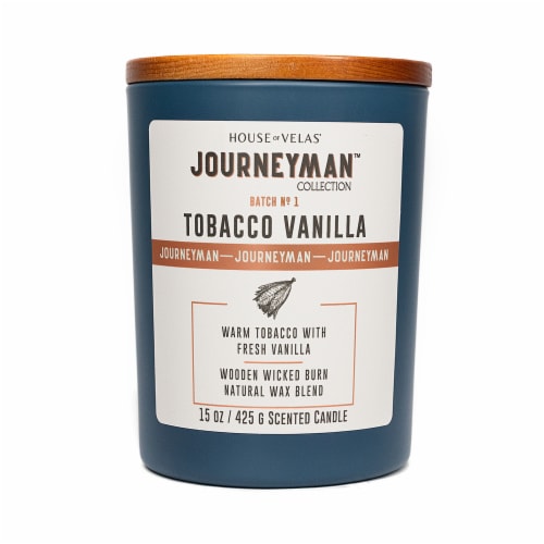 House of Velas® Journeyman™ Tobacco Vanilla Scent Jar Candle Perspective: front