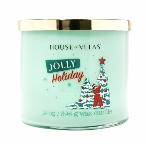 House of Velas Christmas Jar Candle Jolly Holiday Perspective: front
