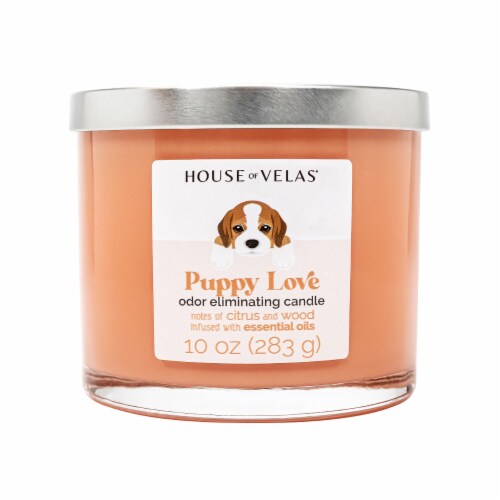 House of Velas® Jar Candle Puppy Love Odor Eliminating Perspective: front