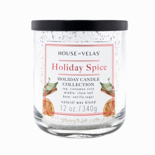 House of Velas Christmas Metallic Jar Candle Holiday Spice Perspective: front