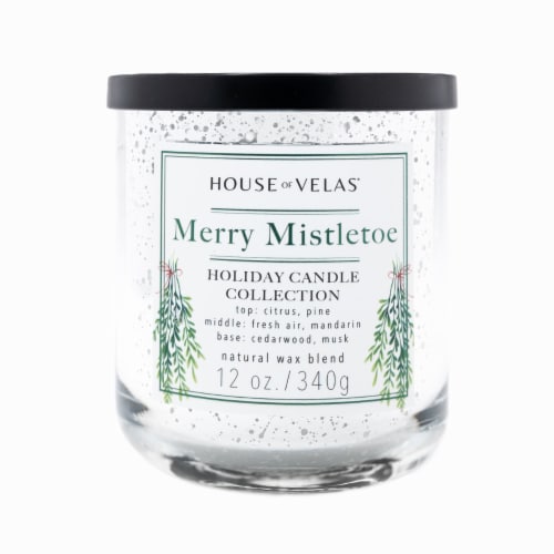 House of Velas Christmas Metallic Jar Candle Mistletoe Perspective: front