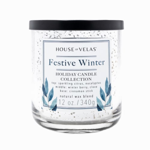 House of Velas Christmas Metallic Jar Candle Festive Winter Perspective: front
