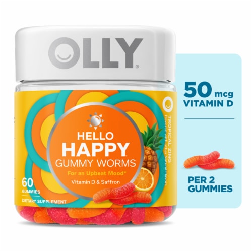 Olly® Hello Happy Gummy Worms Dietary Supplement Perspective: front