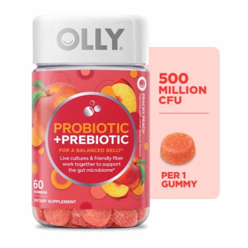 OLLY Probiotic Prebiotic Peach Flavor Gummy Supplement Perspective: front