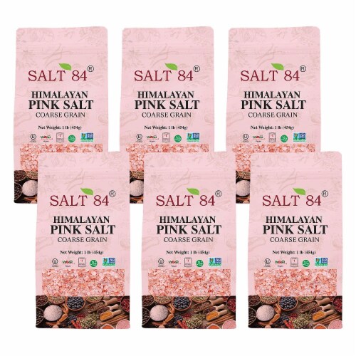 Salt 84 Pink Salt, Coarse Salt for Baking, Cooking & Seasoning | Pack of 6 – 1lbs Each Perspective: front