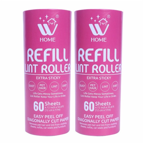 W Home Lint Roller Refill, Collects Lint, Clothes & Couch Cleaner, Pack of 2/60 Sheets Each Perspective: front