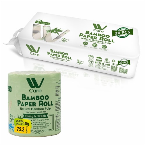 WBM Care Bamboo Toilet Paper, Strong & Flexible 3-Ply, 200 Sheets/Roll | 20 Rolls Perspective: front