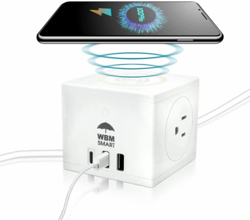 WBM Smart 3-in-1 Wireless Charging Cube Power Strip Perspective: front