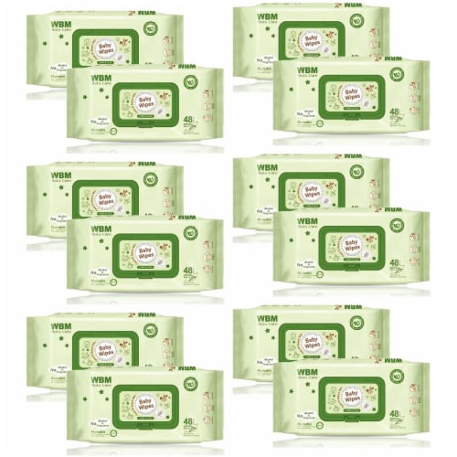 WBM Baby Care Wipes, Natural, Flushable, Unscented & Wet Wipes | Flip-Top Packet | 12 of Pack Perspective: front