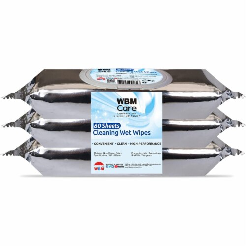 WBM Care Flushable Wet Wipes, Upgraded from Baby Tissues, 60 Sheets (pack of 3) Perspective: front