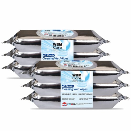 WBM Care Flushable Wet Wipes, Upgraded from Baby Tissues, 60 Sheets - Pack of 6 Perspective: front