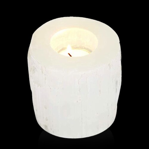 NORTHLANDZ Selenite Crystal Candle Holder, Healing & Meditation, Ideal for Gift & Home Decor Perspective: front