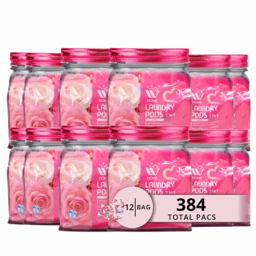 W Home 5 in 1 Laundry Pods with Rose Scent, 32 Count Each - Pack of 12 Perspective: front
