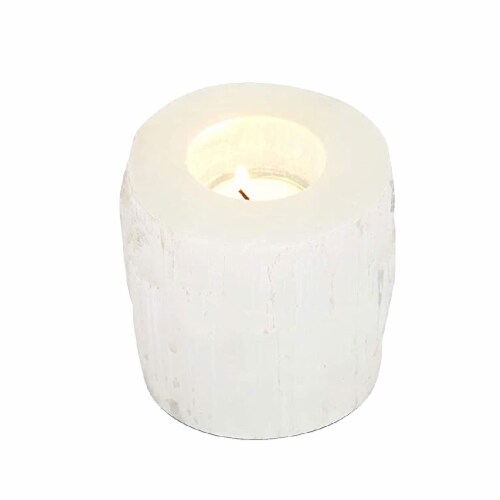 Selenite Crystal Candle Holder, Tea Light, Decorative Candlestick Holder For Healing & Medita Perspective: front