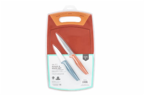 Core Home Cutting Board and Knife Set - Orange/Blue Perspective: front