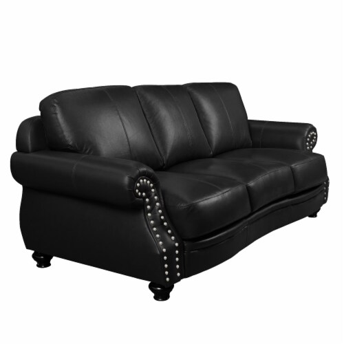 Charleston 86 Wide Top Grain Leather Sofa Black 3 Seater Rolled Arm Couch With Nailheads 1 Kroger