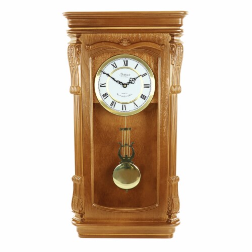 Bedford Clock Collection Golden Oak Chiming Pendulum Wall