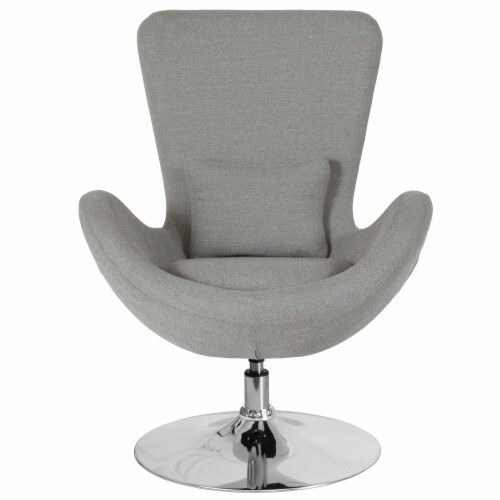 Merrick Lane High-Back Egg Style Lounge Chair with Lumbar Pillow in Light Gray Fabric Perspective: front