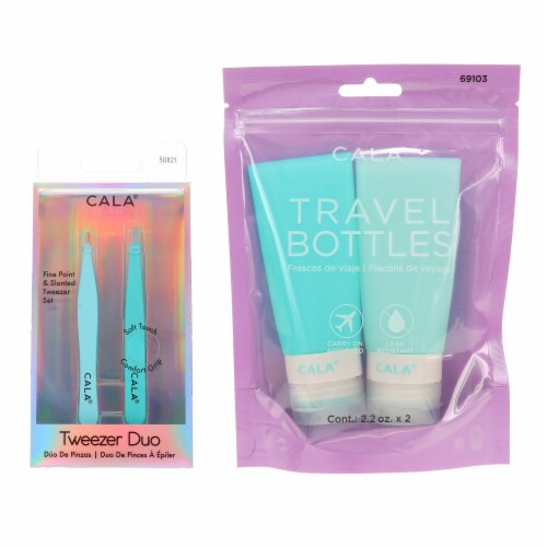 CALA Tweezer Duo Mint & Silicone Travel Bottles Mint Combo Pack Perspective: front