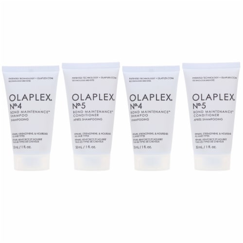 Olaplex No.4 Bond Maintenance Shampoo 1 oz 2 Count & No.5 Conditioner 1 oz 2 Count Combo Pack Perspective: front