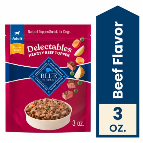 Blue Buffalo Delectables Natural Wet Dog Food Toppers, Hearty Beef Cuts in Gravy, 3-oz Perspective: front
