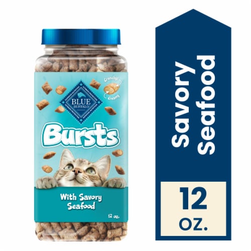 Blue Buffalo Bursts Crunchy & Creamy Cat Treats Savory Seafood Perspective: front