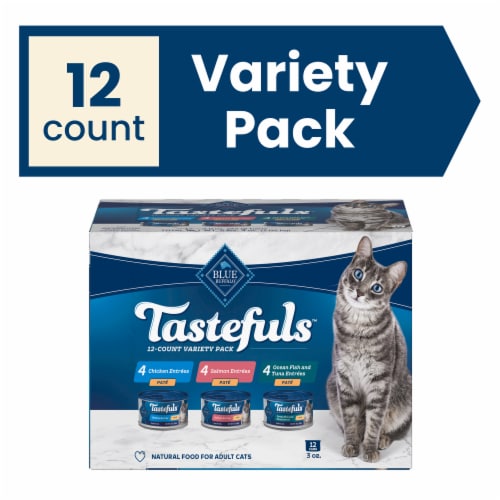 Blue Buffalo Tastefuls Natural Adult Pate Wet Cat Food Variety Pack Salmon Ocean Fish & Tuna Chicken Perspective: front