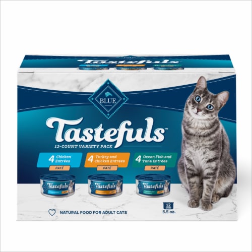 Blue Buffalo Tastefuls Wet Cat Food Pate Variety Pack 5.5 oz Cans, 12 Count Perspective: front
