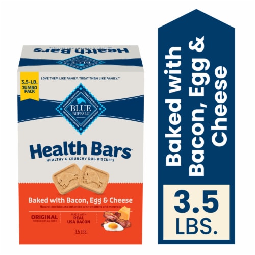 Blue Buffalo Health Bars Crunchy Biscuits Dog Treats Natural Bacon Egg & Cheese Perspective: front