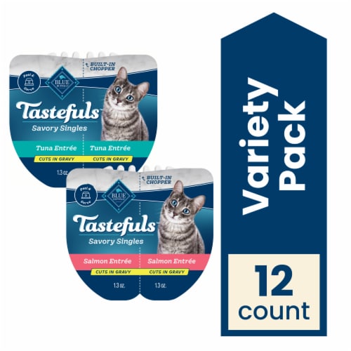Blue Buffalo Tastefuls Savory Singles Natural Wet Cat Food Cuts in Gravy Salmon & Tuna Perspective: front