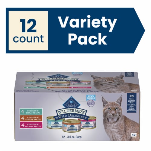 Blue Wilderness Wild Delights Turkey Chicken Trout Chicken Salmon Adult cat food 3.0 oz 12 ct Gerbes Super Markets