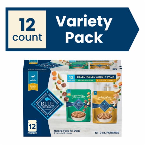 Blue Buffalo Delectables Natural Wet Dog Food Toppers Variety Pack Lamb & Turkey Dinner Perspective: front