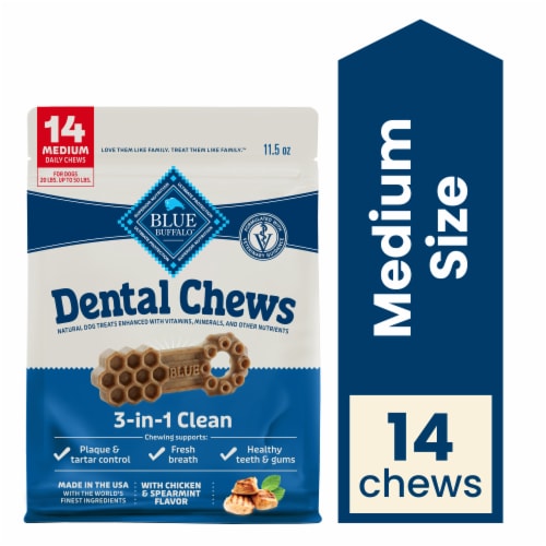 Blue Buffalo Dental Chews Medium Natural Dog Treats Chicken & Spearmint Perspective: front