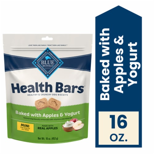 Blue Buffalo Health Bars Mini Crunchy Dog Biscuits, Apples & Yogurt, 16 oz Bag Perspective: front