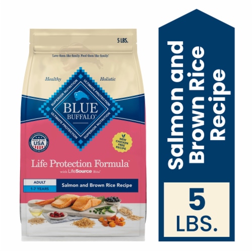Blue Buffalo Life Protection Formula Adult Dry Dog Food, Salmon & Brown Rice Recipe, 5-lb. Bag Perspective: front