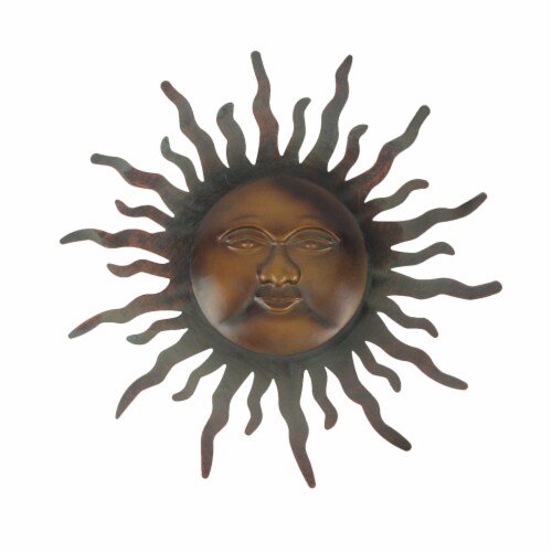 Copper and Gold Tone 16 Inch Diameter Metal Sun Wall Plaque Perspective: front