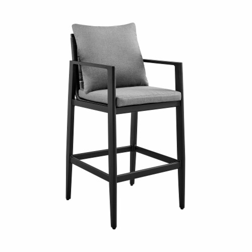 Grand Outdoor Patio Counter Height Bar Stool in Aluminum with Grey Cushions, 1 Kroger