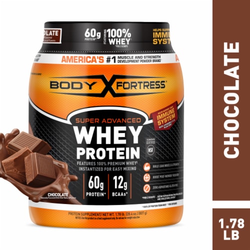 Body Fortress® Chocolate Whey Protein Powder Perspective: front