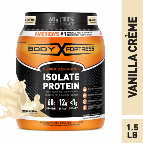 Body Fortress® Super Advanced Isolate Vanilla Protein Powder Perspective: front