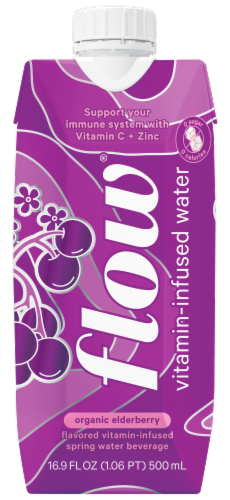Flow® Vitamin-Infused Elderberry Spring Bottled Water Perspective: front
