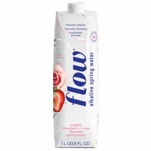 Flow® Organic Strawberry + Rose Flavored Alkaline Spring Water Perspective: front