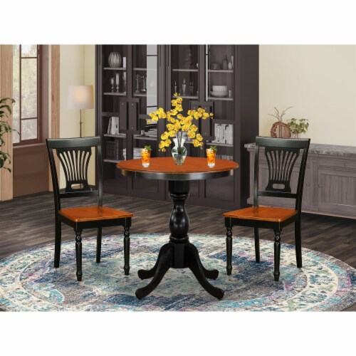Wood Dining Table and 2 Modern Dining Chairs with Slatted Back - Black