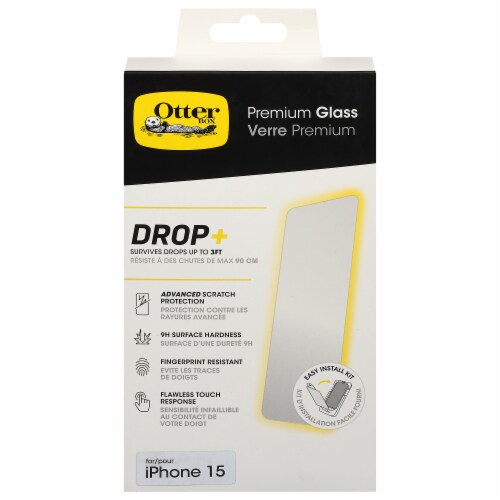 OtterBox Drop + Premium Glass Antimicrobial Screen Protector iPhone 15 Perspective: front