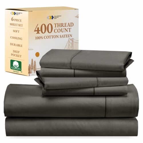 California Design Den 6 Pc Sheet Set with 4 Pillowcases, 400 Thread Count 100% Cotton - Queen Perspective: front