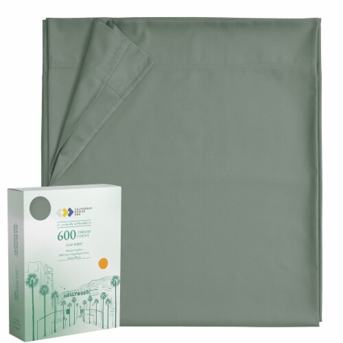 California Design Den Luxury Flat Sheet Only - 600 Thread Count, 100% Cotton Sateen - Queen Perspective: front