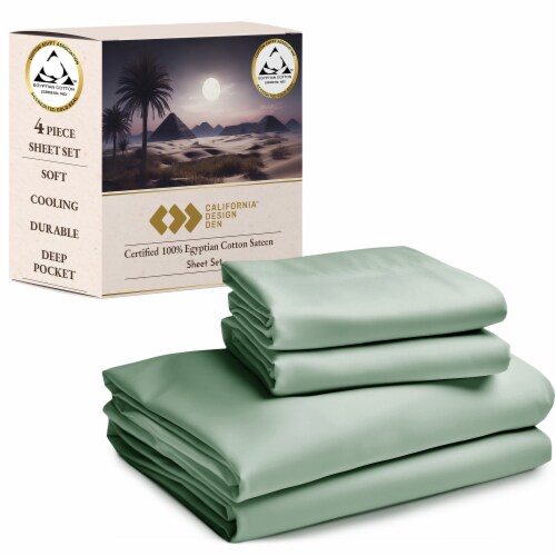 California Design Den Certified Luxury Egyptian Cotton Sheet Set, Cool Sateen Weave - Full Perspective: front