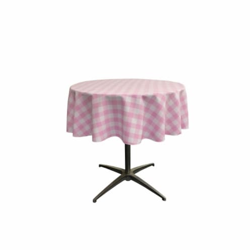 LA Linen TCcheck51R-PinkK37 Polyester Gingham Checkered Tablecloth, White & Pink - 51 in. Rou Perspective: front