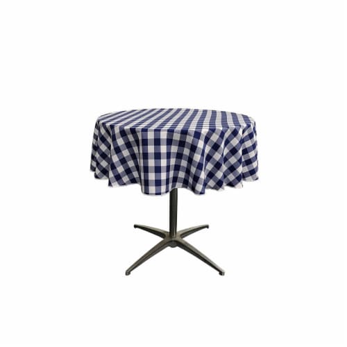LA Linen TCcheck58R-NavyK72 Polyester Gingham Checkered Tablecloth, White & Navy - 58 in. Rou Perspective: front
