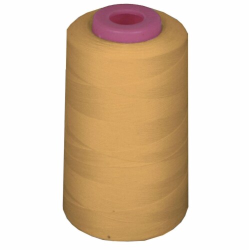 LA Linen ThreadGold100 6000 Yards 100 Percent Polyester Cone Serger Thread, Gold - A100 Perspective: front