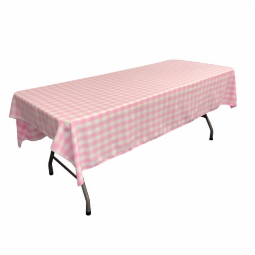LA Linen TCcheck60x84-PinkK37 Checkered Rectangular Tablecloth, White & Pink - 60 x 84 in. Perspective: front